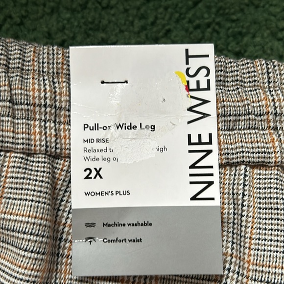 NWT Nine West yellow black ivory side stripe pull on wide leg pants - Picture 7 of 8